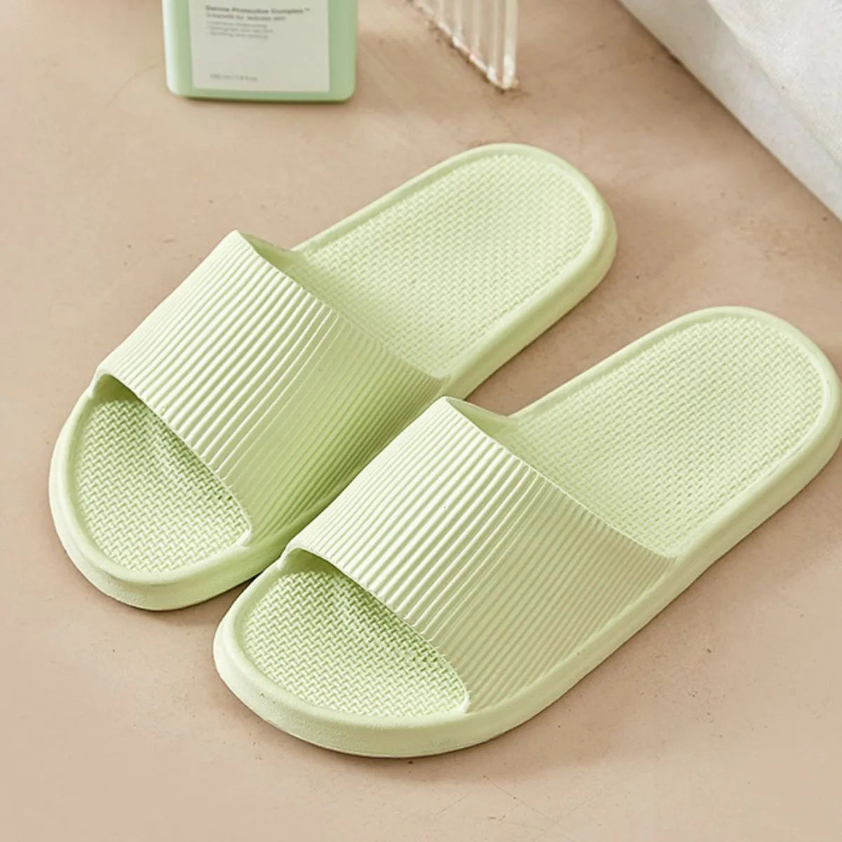 Open Toe Flats Slippers Green