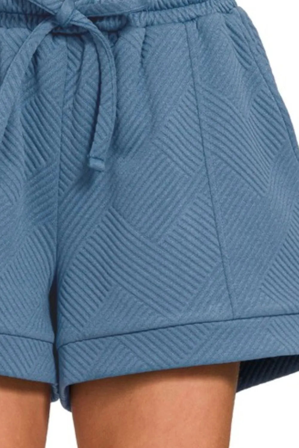 Zenana Textured Knit Jacquard Drawstring Shorts