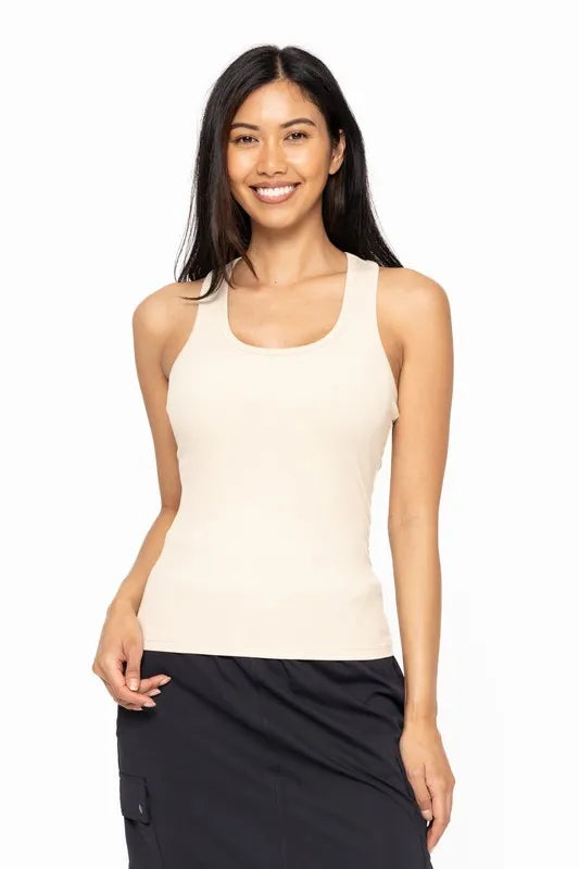 MONO B Slim Fit Scoop Neck Tank OAT MILK