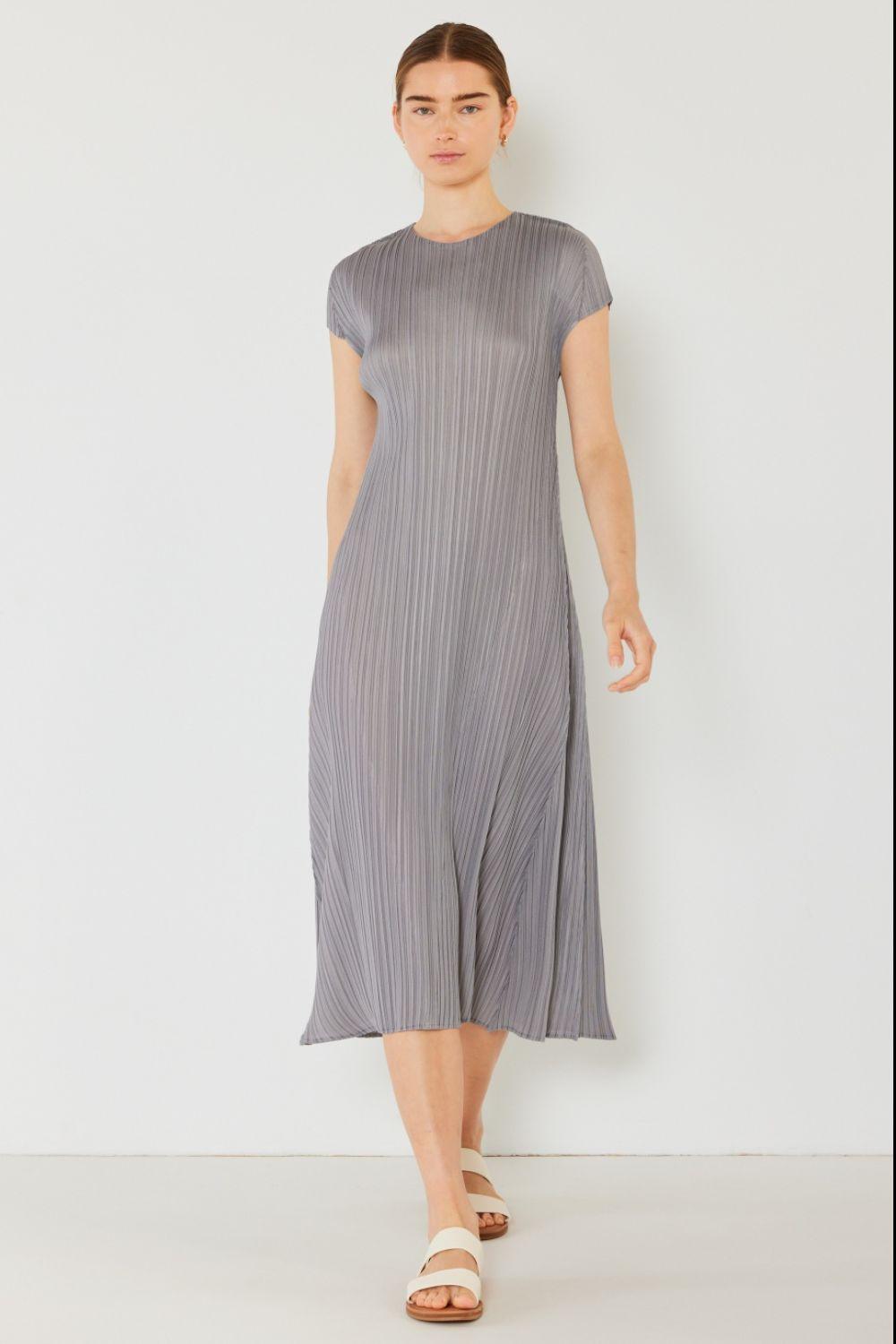 Marina West Swim Pleated Cap Sleeve A-Line Dress Gray