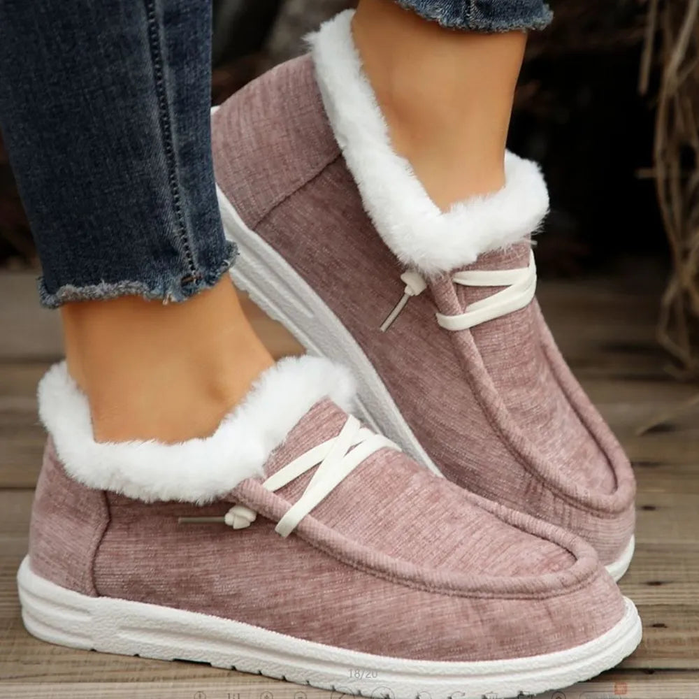 Lace Up Round Toe Furry Sneakers Lilac