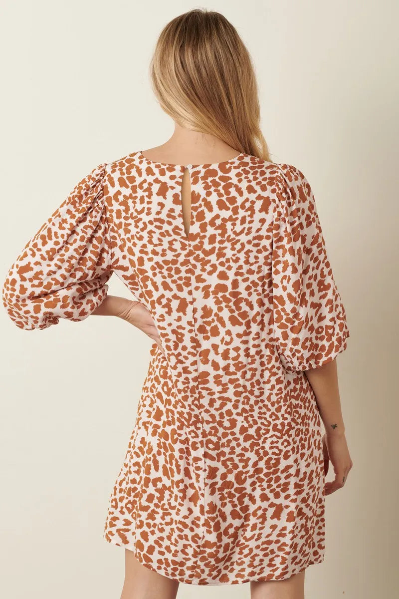 Mittoshop Animal Print Puff Sleeve Mini Dress