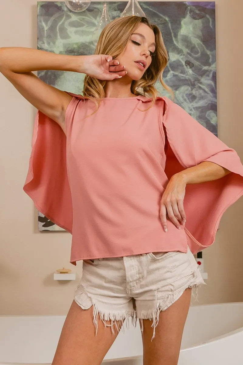 BiBi Woven Top With Fold Over Back Detail