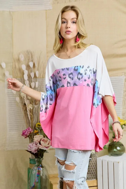 ADORA Colorblock Poncho Style Tunic Top