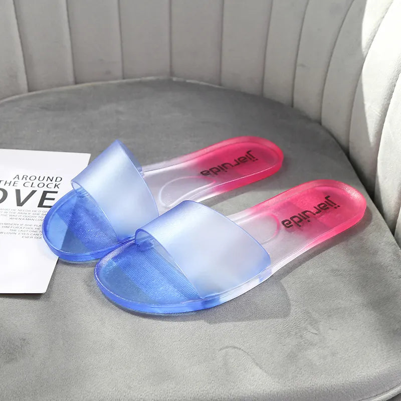 Open Toe Flats Slippers Blue