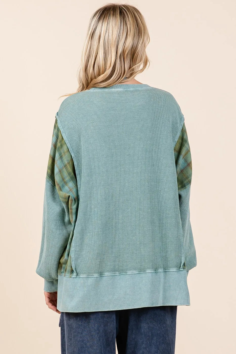 Mittoshop Plaid Panel Mineral Wash French Terry Sweatshirt