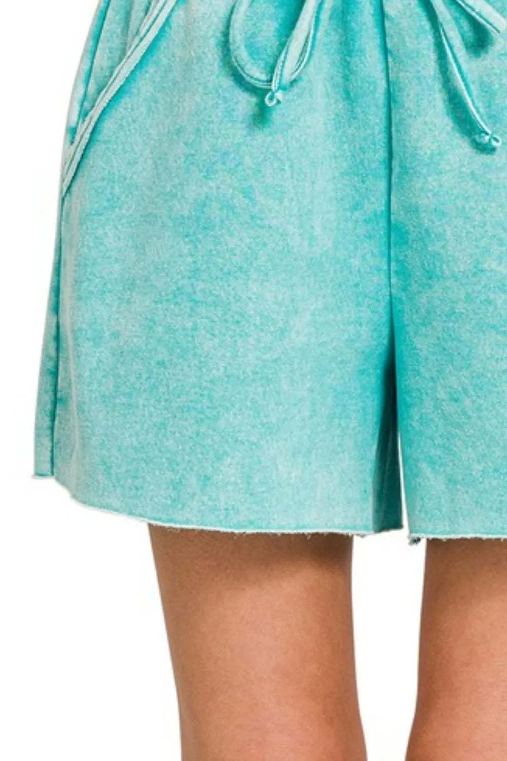 Zenana Acid Wash Fleece Drawstring Shorts With Pockets