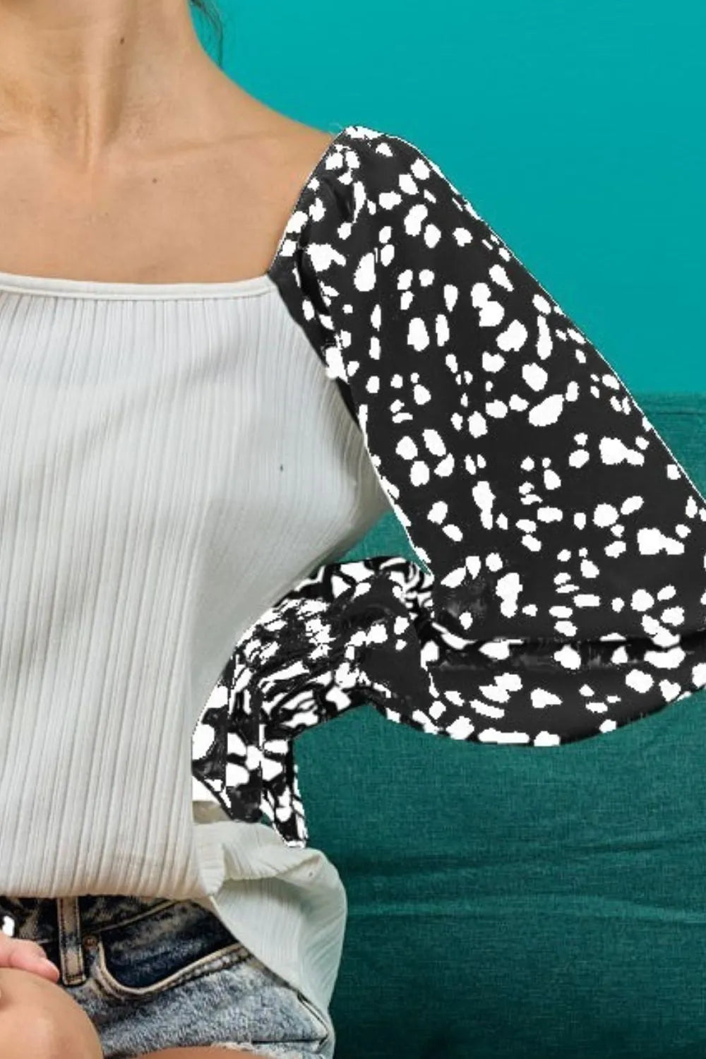 BiBi Ribbed Top with Leopard Long Sleeves