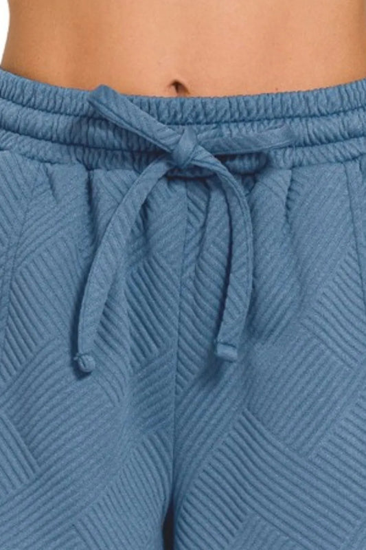 Zenana Textured Knit Jacquard Drawstring Shorts