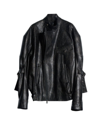 Black leather jacket on a white background