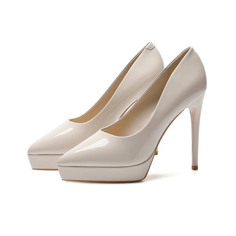 Platform Pointed Toe Stiletto Pumps White