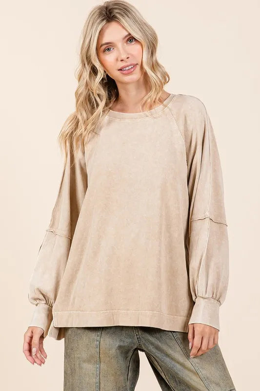 Mittoshop Mineral Wash Raglan Long Sleeve Oversized Top