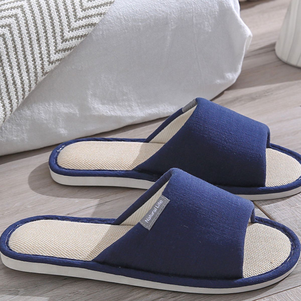 Open Toe Flats Slippers Navy