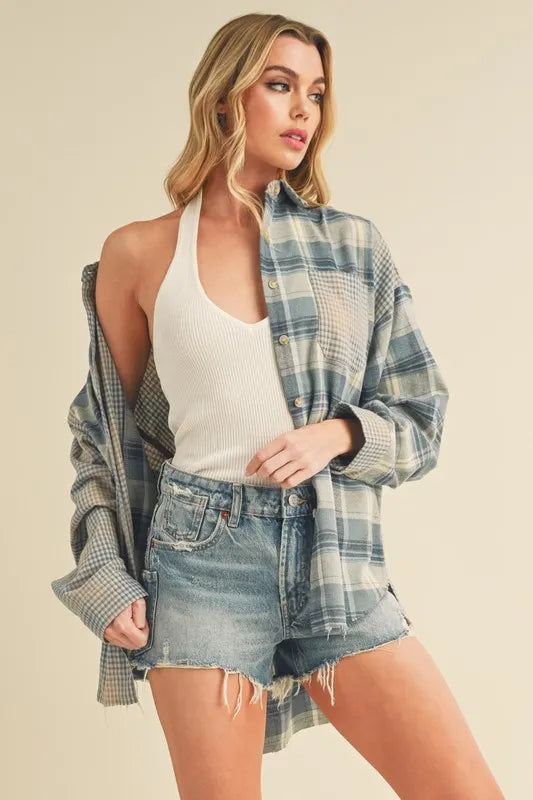 Aemi + Co Plaid Button Down Flannel Shirt