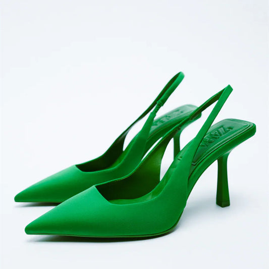 Point Toe Slingback Pumps Green