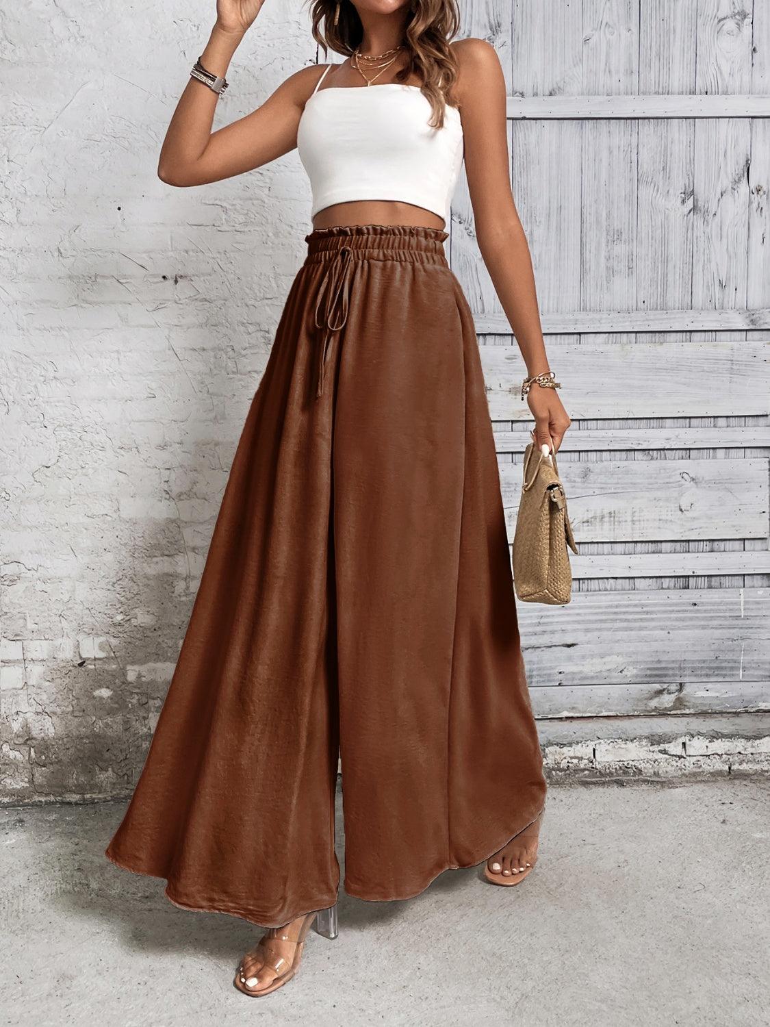 Honey Tied High Waist Wide Leg Pants Brown