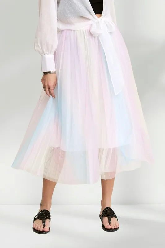 ADORA Unicorn Pleated Mesh Flare Midi Skirt