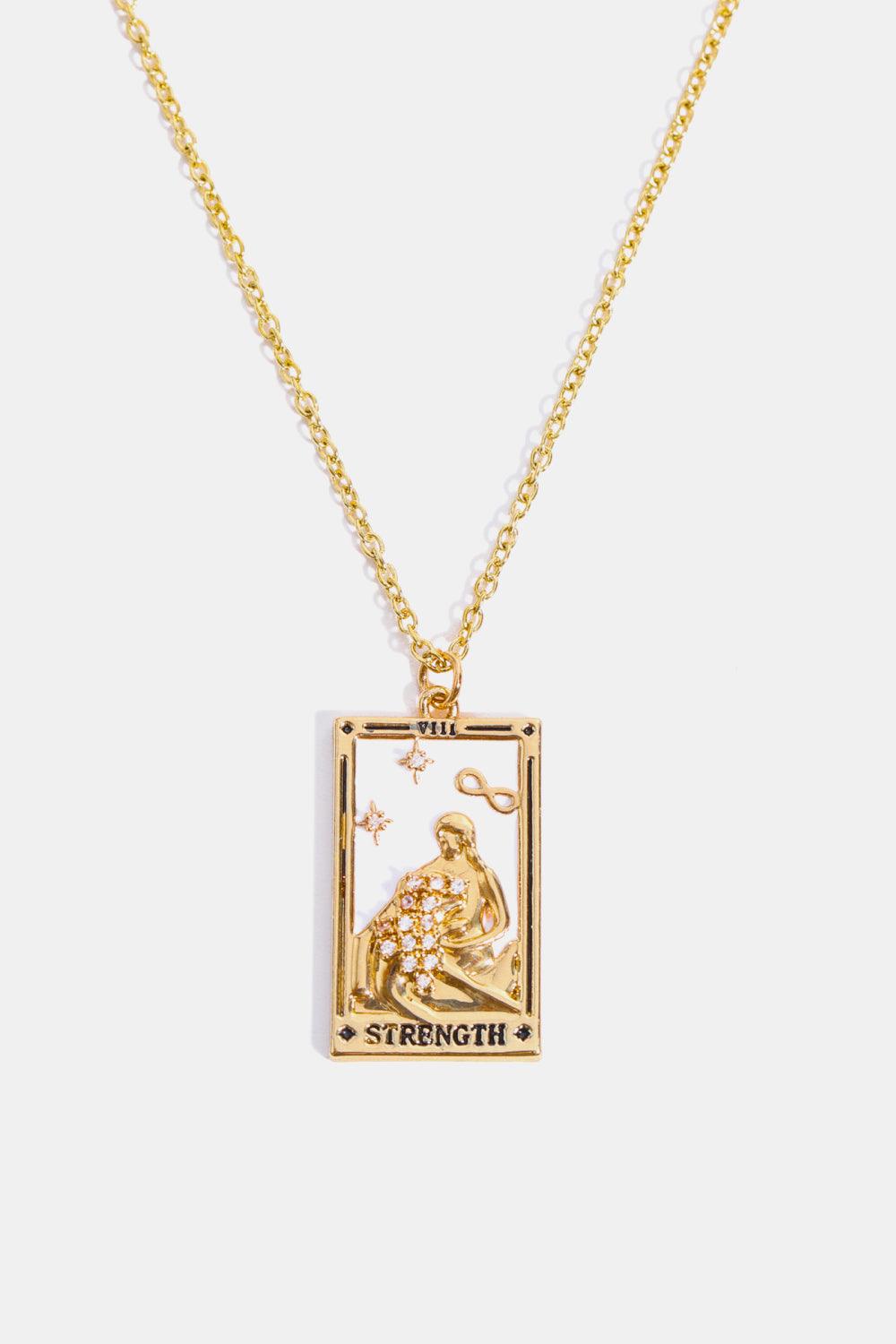 Tarot Card Pendant Stainless Steel Necklace STRENGTH Printed One Size