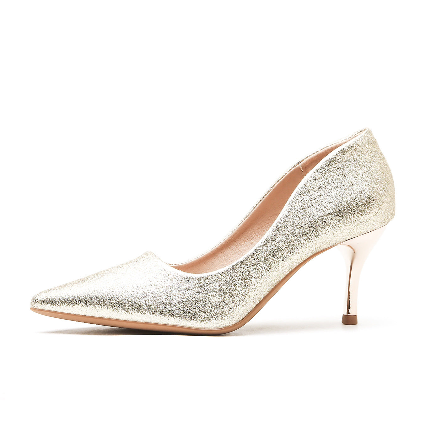 Point Toe Kitten Heels Pumps Gold