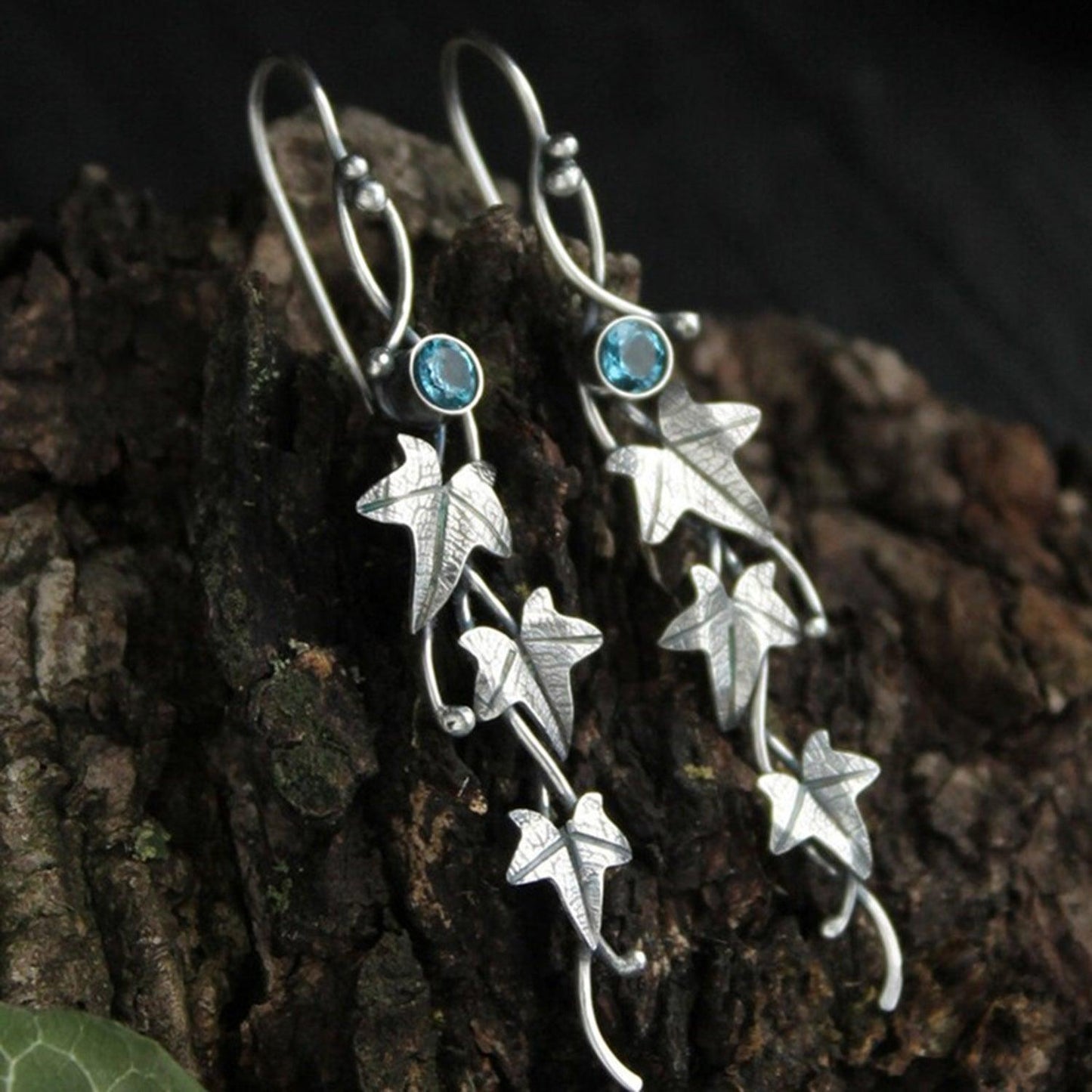 Ivy Leaf Alloy Dangle Earrings Sky Blue One Size