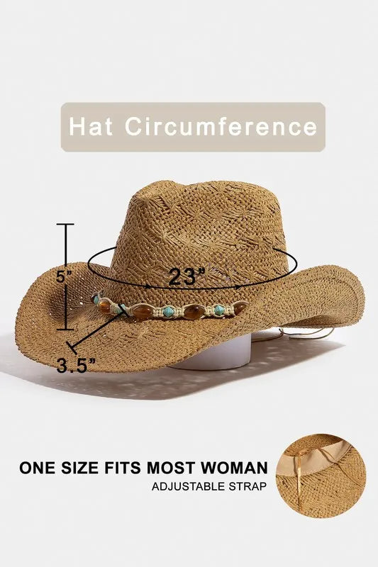 Fame Mixed Beaded And Rope Western Fedora Straw Hat
