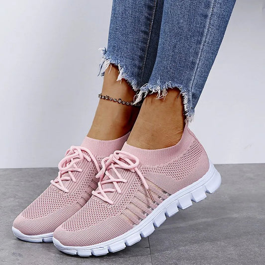 Breathable Mesh Lace Up Sneakers Pink