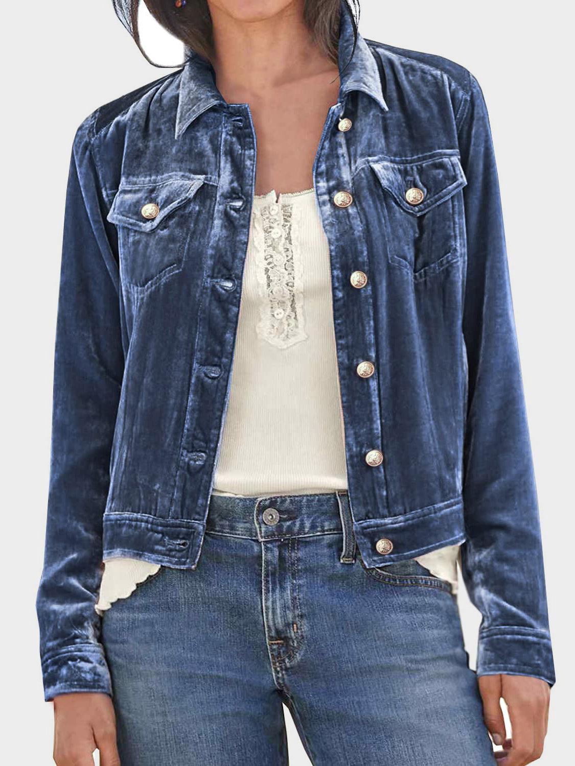 Button Up Long Sleeve Jacket with Chest Pockets Navy