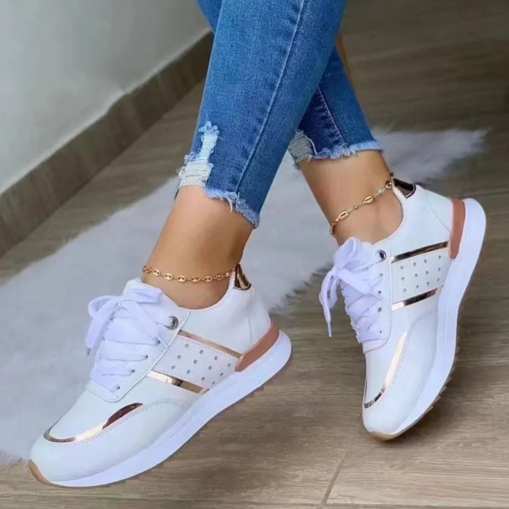 Round Toe Lace Up Platform Sneakers White