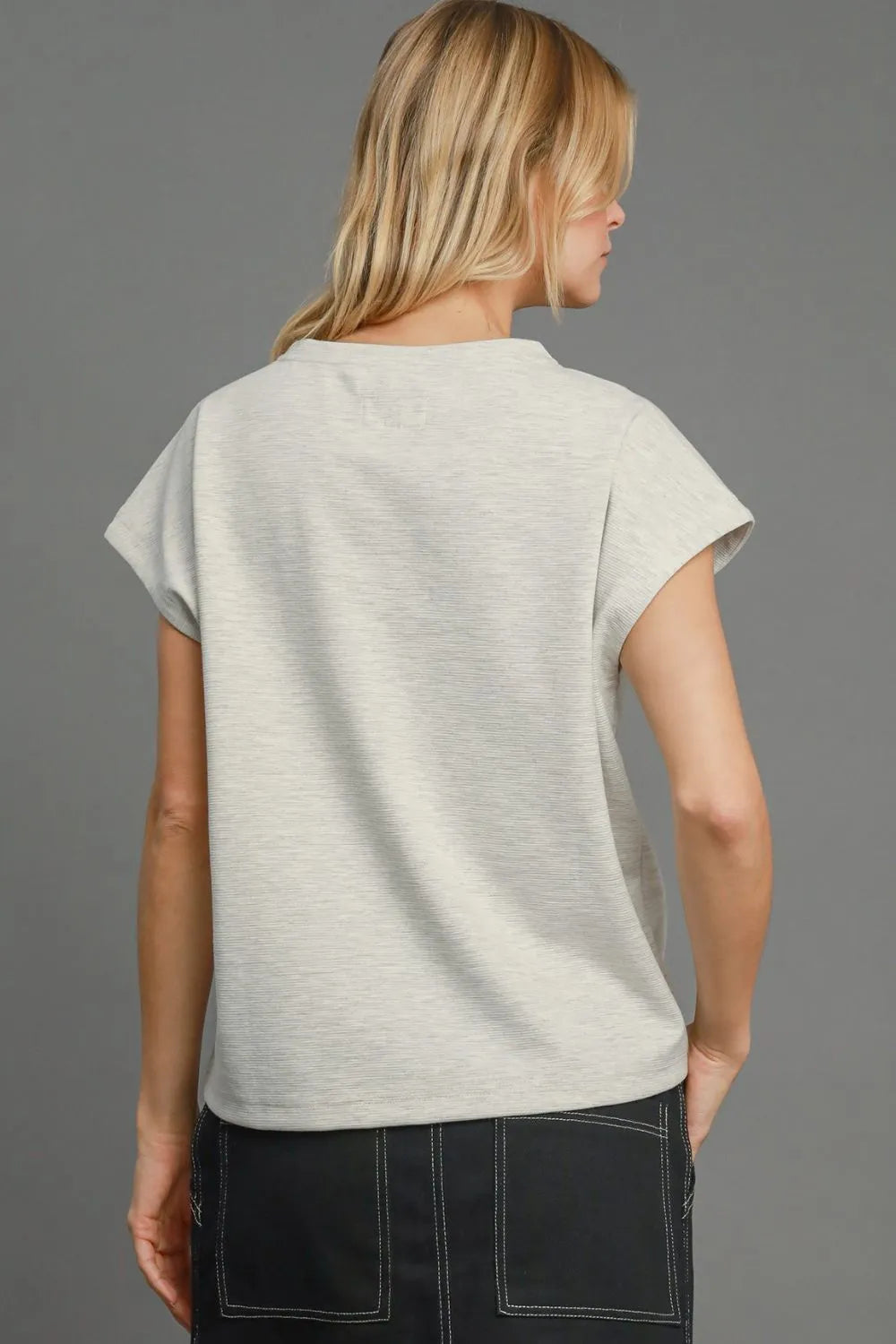 Umgee Full Size Rib Knit Round Neck Short Sleeve T Shirt Plus Size
