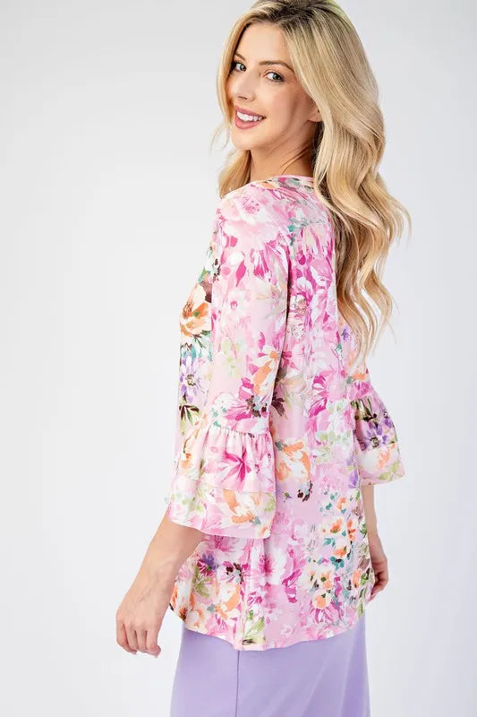 Celeste Full Size Floral Layering Tops with None Slip Sleeves Plus Size