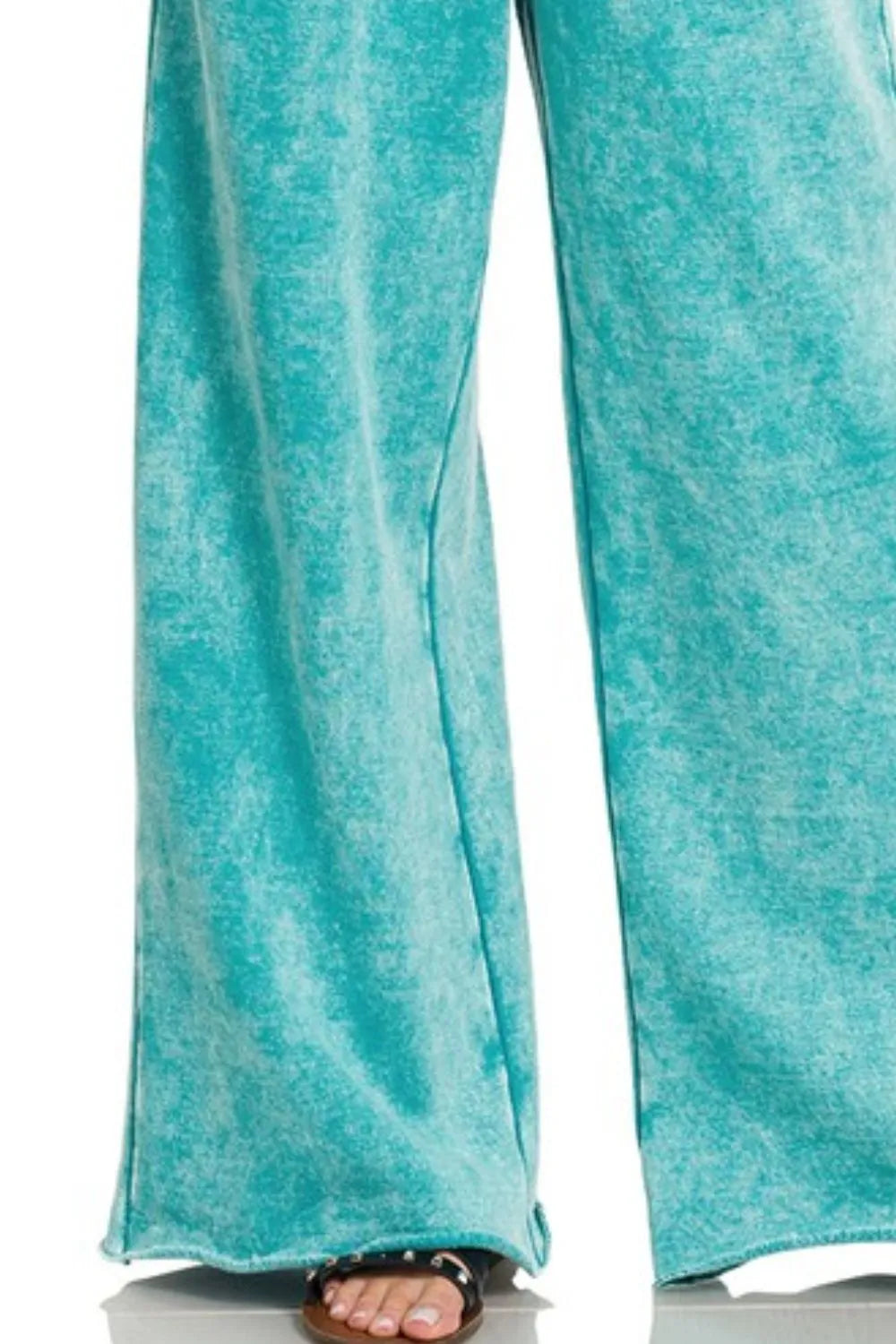 Zenana Acid Wash Fleece Palazzo Sweatpants with Pockets