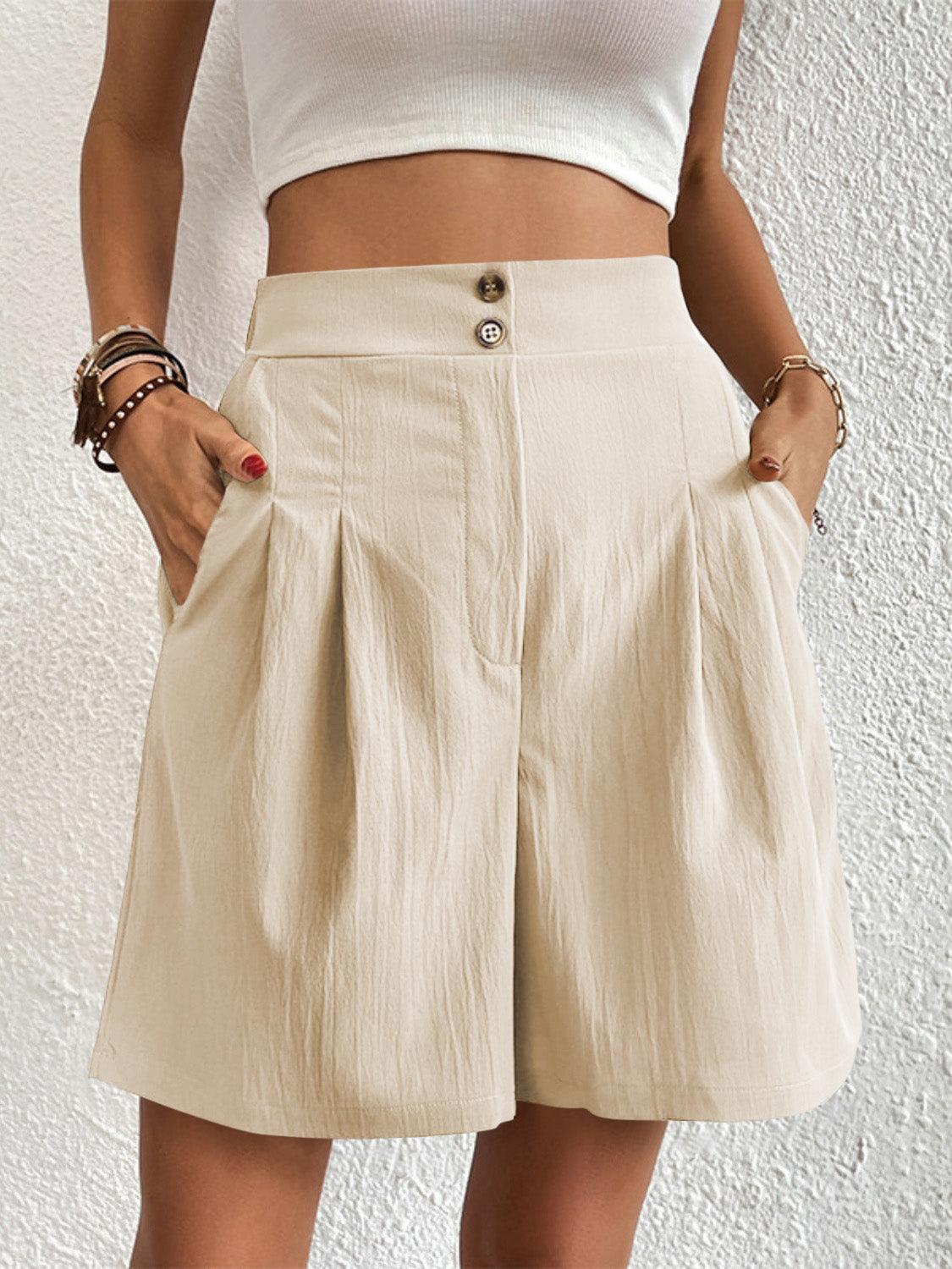 High Waist Shorts with Pockets Tan