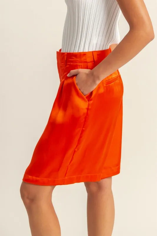HYFVE High-Waist Pleated Satin Shorts