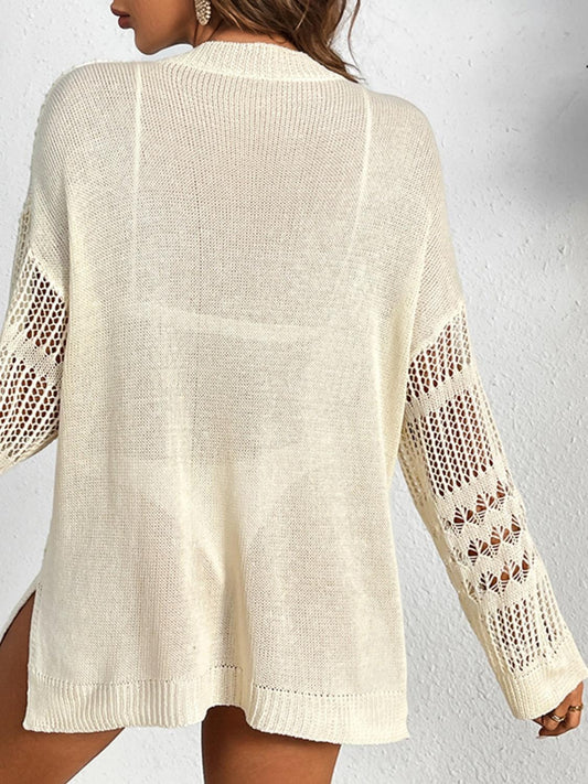 Cutout Notched Long Sleeve Cover Up