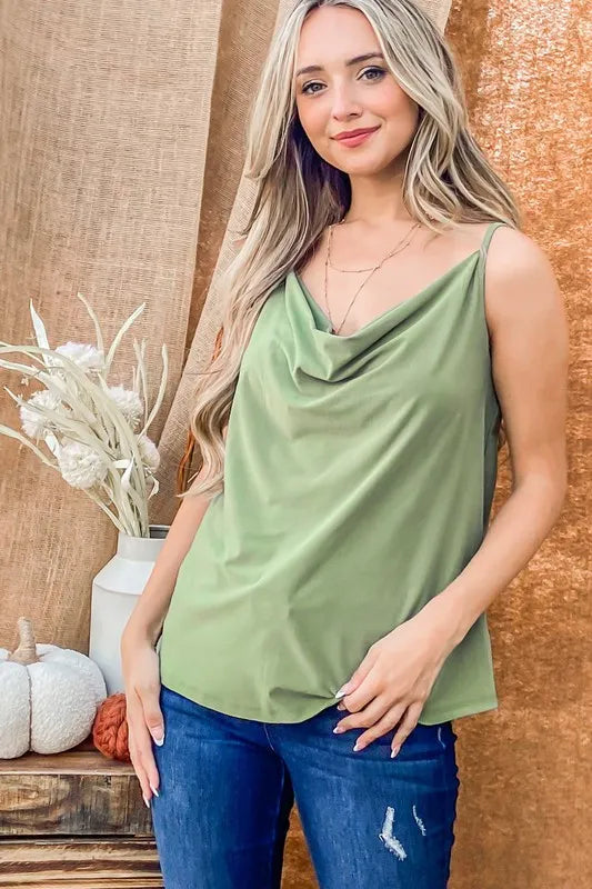 And The Why Cowl Neck Cami Greenery