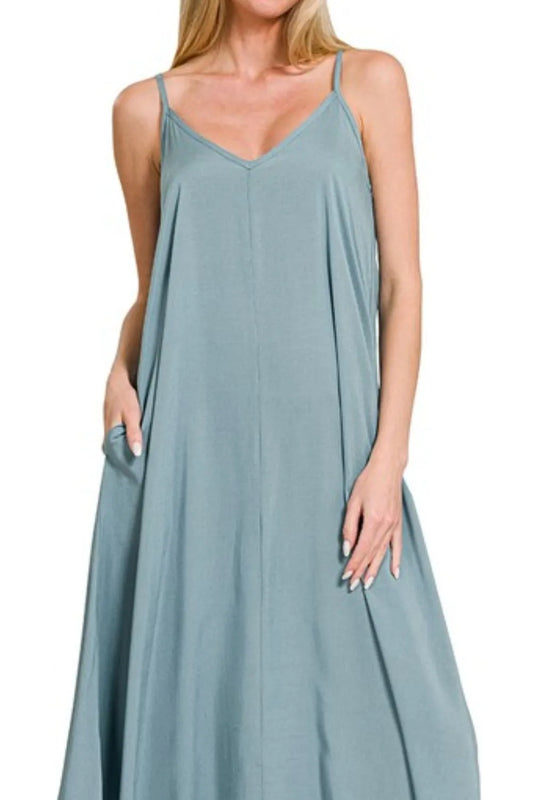 Zenana Woven Arc Hem Cami Dress With Flowy Pockets