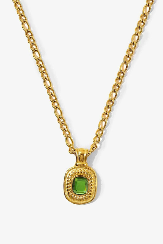 18K Gold Plated Inlaid Rhinestone Pendant Necklace Green One Size