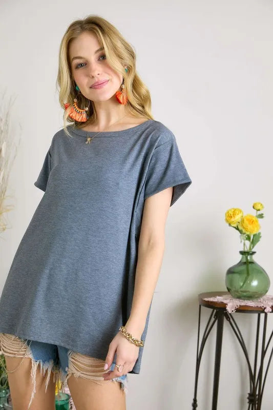ADORA Pleat Back Casual Knit Tunic Top