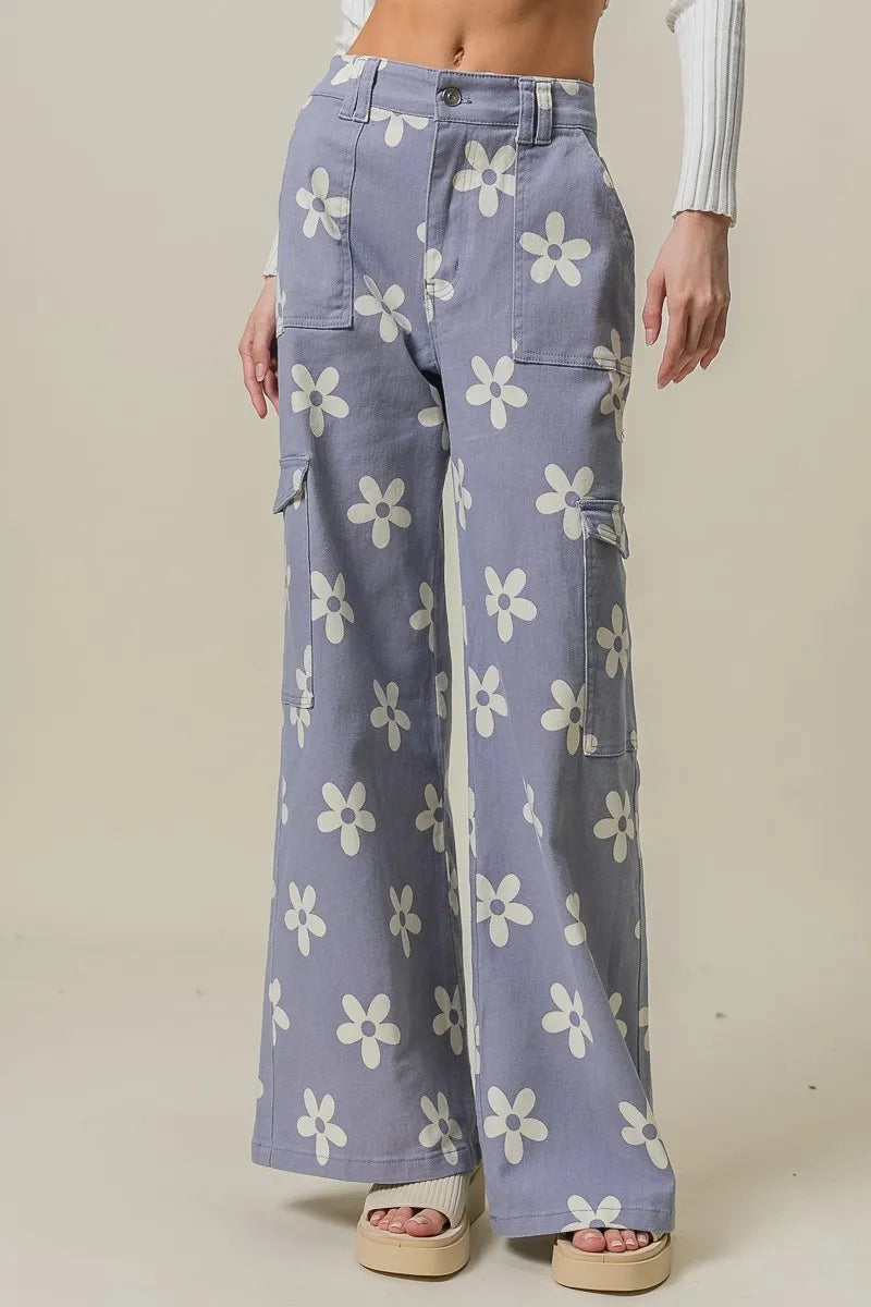 BiBi Flower Printed Side Pocket Wide Pants DUSTY LAVENDER