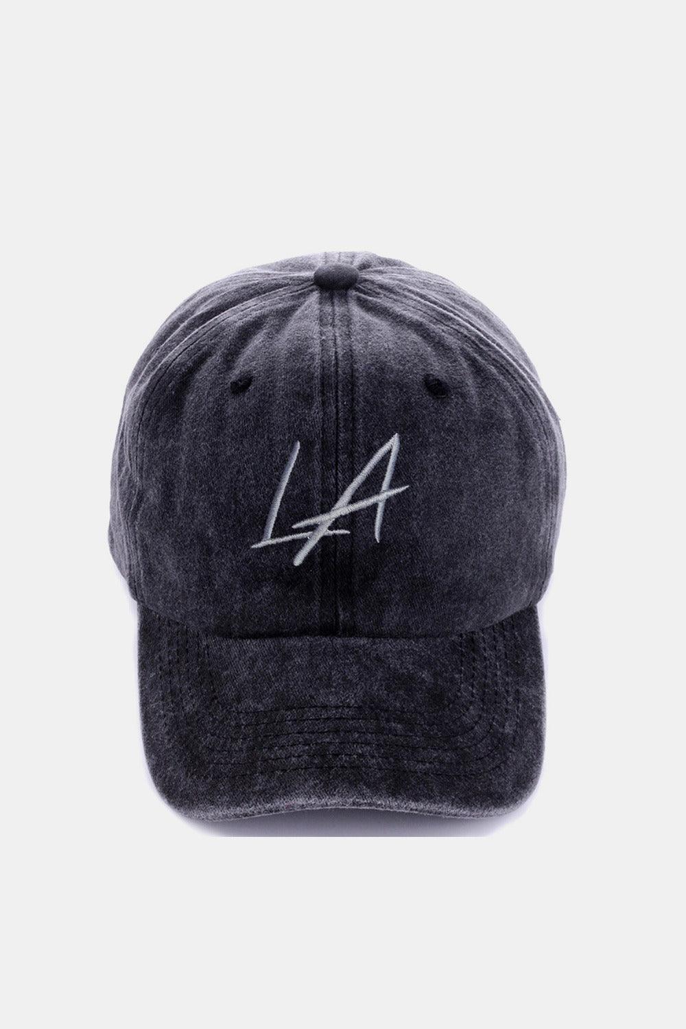 Zenana Washed Embroidered City Baseball Cap LA Black One Size