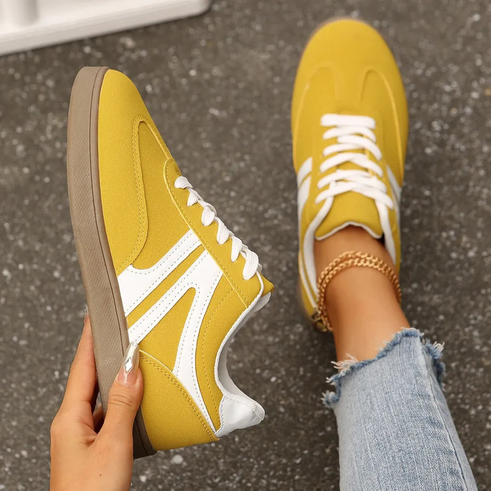 Lace Up Round Toe Flat Sneakers Yellow