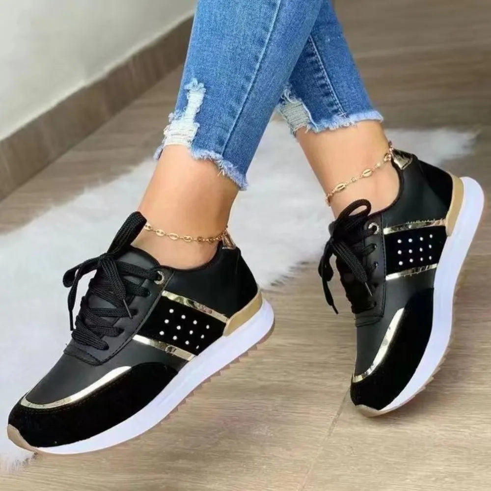 Round Toe Lace Up Platform Sneakers Black