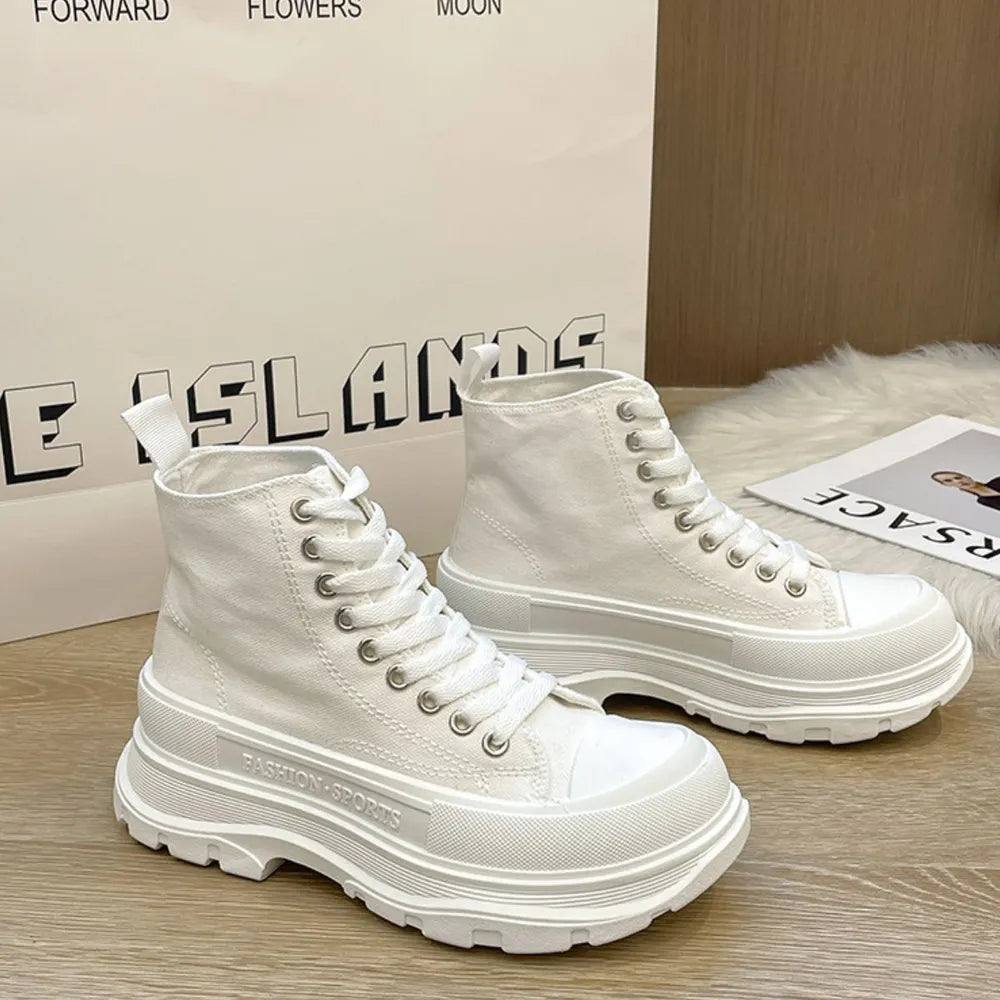 Lace Up Canvas Platform Sneakers White