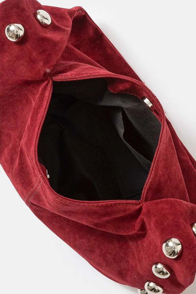 Fame Metallic Sphere Studded Soft Hobo Shoulder Bag