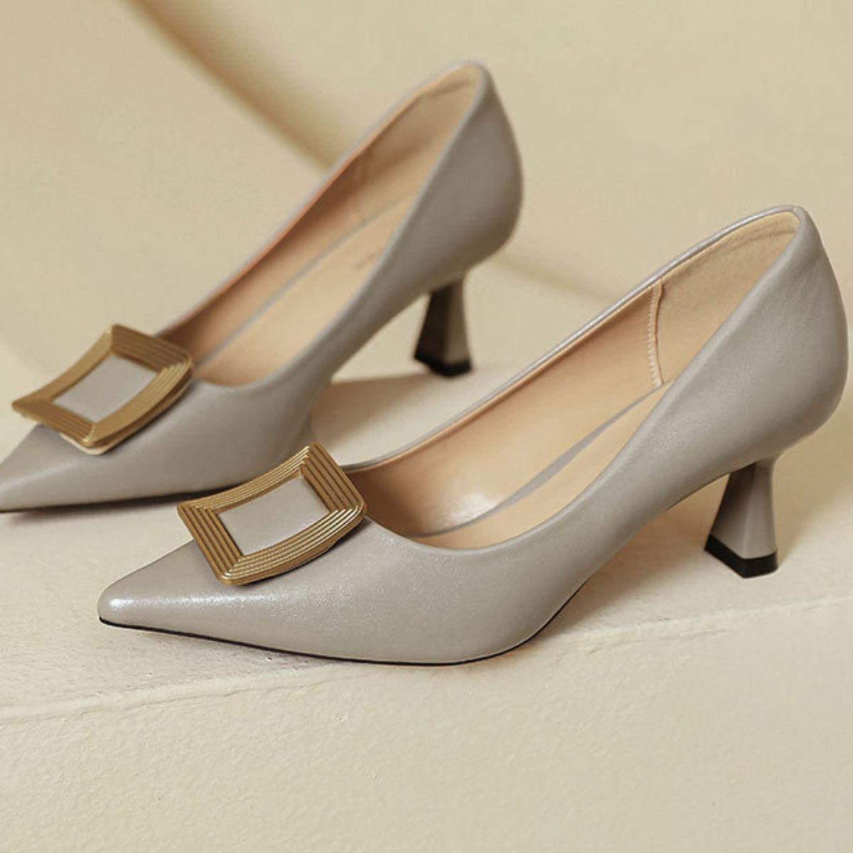 Point Toe Flare Heel Pumps