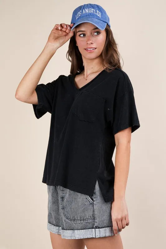 VERY J Mineral Washed V-Neck T-Shirt