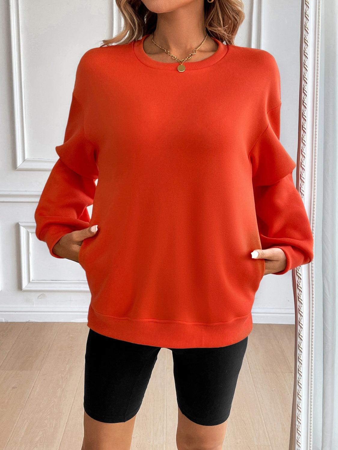 Ivy Lane Round Neck Long Sleeve Sweatshirt Orange
