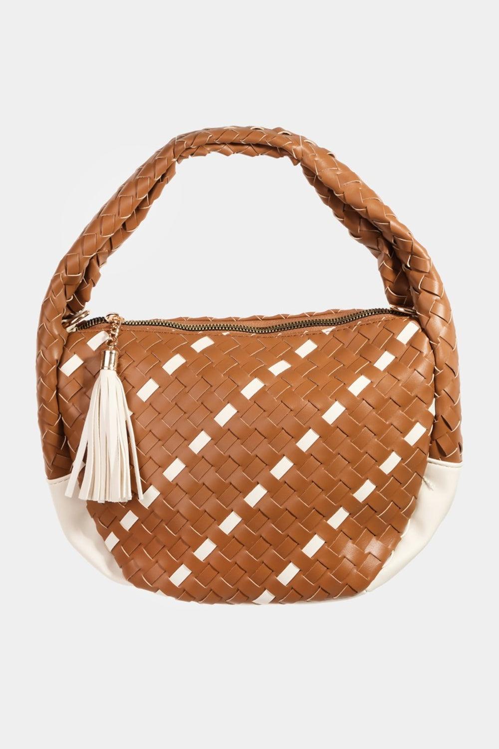 Fame Tassel Detail Weave Semi Circle Bag Brown One Size