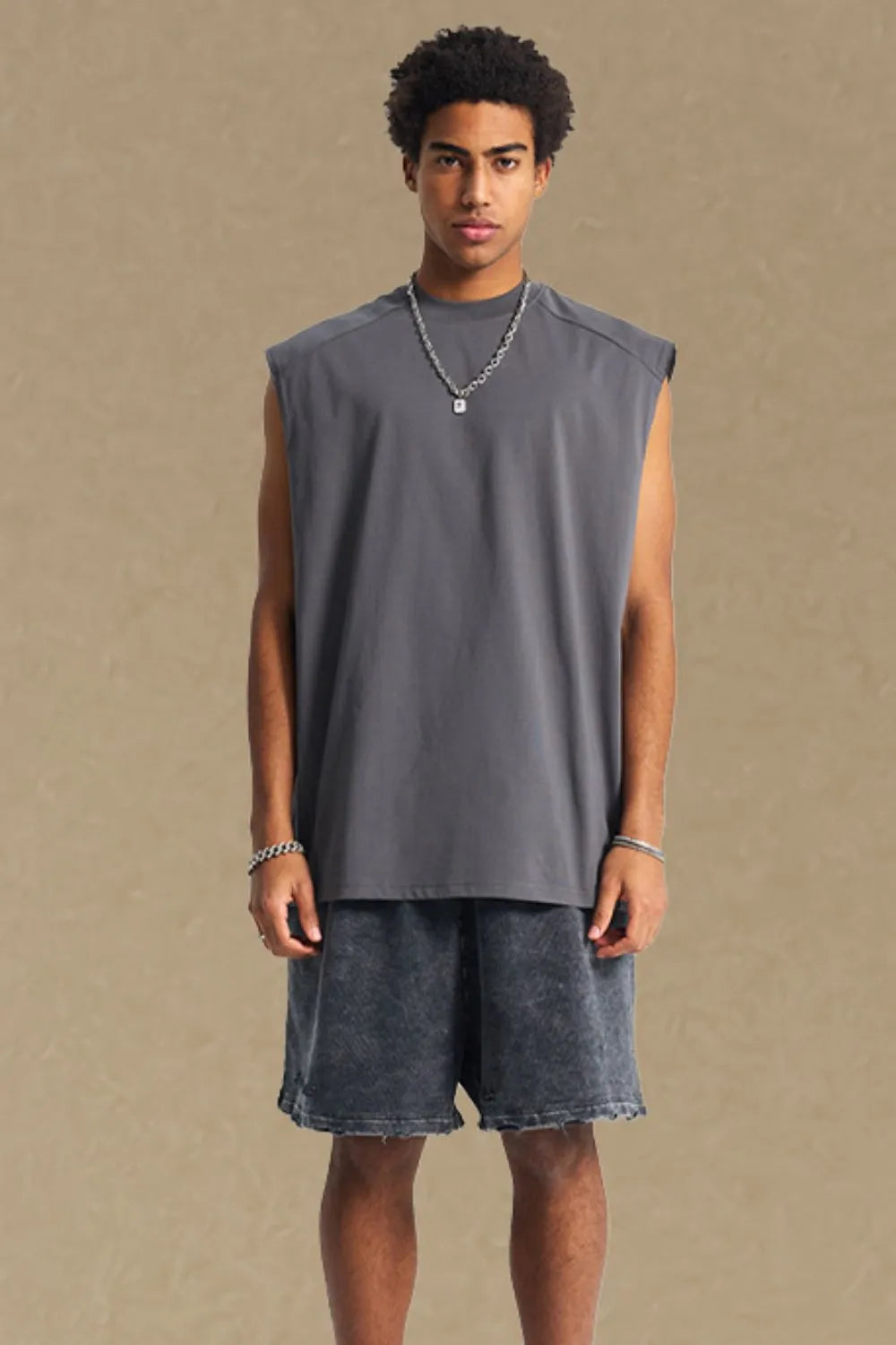 Men's Solid Color Round Neck Tank Dark Gray