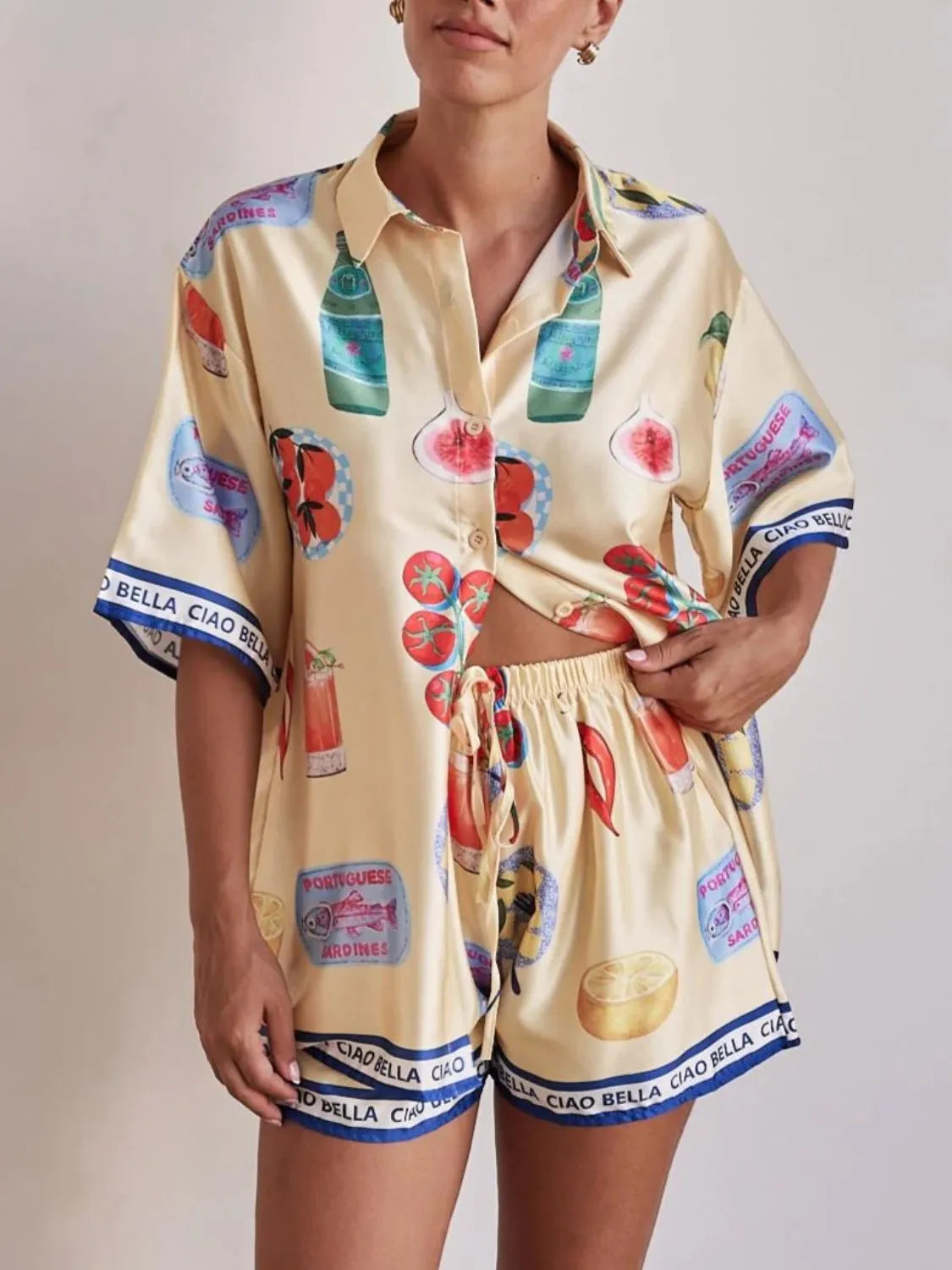 Printed Button Up Top and Shorts Set